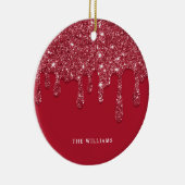 Rode Glitter Drip Aangepaste naam Keramisch Ornament (Rechts)