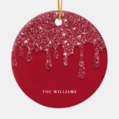 Rode Glitter Drip Aangepaste naam Keramisch Ornament (Voorkant)