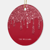 Rode Glitter Drip Aangepaste naam Keramisch Ornament (Links)