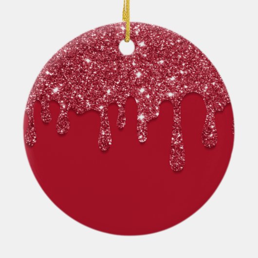 Rode Glitter Drip Aangepaste naam Keramisch Ornament (Achterkant)
