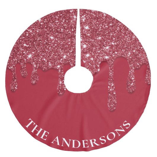 Rode Glitter Drip Aangepaste naam Kerstboom Rok (Voorkant)