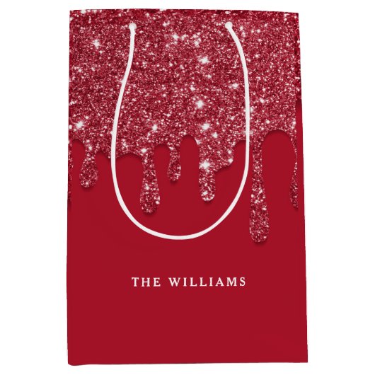Rode Glitter Drip Aangepaste naam Medium Cadeauzakje (Voorkant)