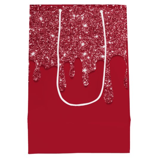 Rode Glitter Drip Aangepaste naam Medium Cadeauzakje (Achterkant)