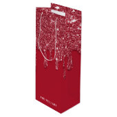 Rode Glitter Drip Aangepaste naam Wijn Cadeautas (Voorkant Gekanteld)