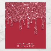 Rode Glitter Drip Aangepaste naam Wijn Etiket (Enkel label)