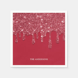 Rode Glitter Drip Vakantie Naam Papier Servet