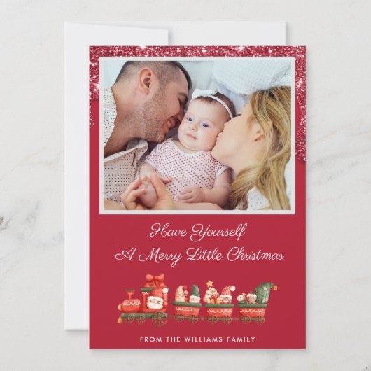 Rode Glitter Druppel Aangepaste Foto Kerstmis Feestdagenkaart (Voorkant)