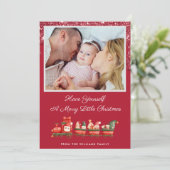 Rode Glitter Druppel Aangepaste Foto Kerstmis Feestdagenkaart (Staand voorkant)