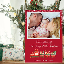 Rode Glitter Druppel Aangepaste Foto Kerstmis Feestdagenkaart