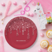 Rode Glitter Druppel Aangepaste Naam Beschikbaar Papieren Bordje (Feest)