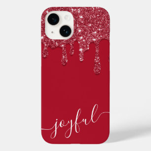 Rode Glitter Druppel Aangepaste tekst of naam Case-Mate iPhone 14 Hoesje