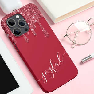 Rode Glitter Druppel Aangepaste tekst of naam Case-Mate iPhone 14 Pro Hoesje