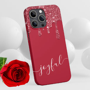 Rode Glitter Druppel Aangepaste tekst of naam Case-Mate iPhone Case