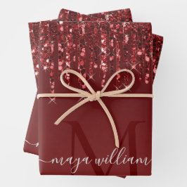 Rode Glitter druppels gepersonaliseerd monogram en Inpakpapier Vel