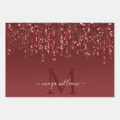 Rode Glitter druppels gepersonaliseerd monogram en Inpakpapier Vel (Voorkant)