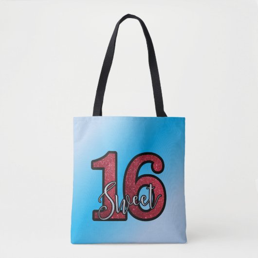 Rode glitter en blauwe verloop achtergrond tote bag (Voorkant)