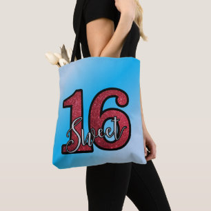 Rode glitter en blauwe verloop achtergrond tote bag