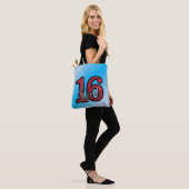 Rode glitter en blauwe verloop achtergrond tote bag (Op model)