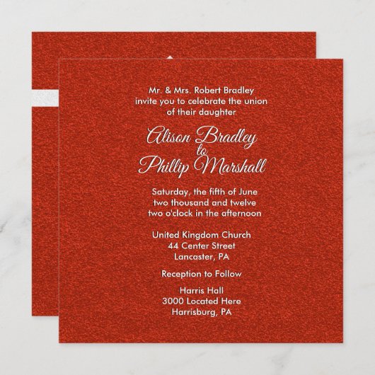 Rode Glitter en Bow Wedding Invitation Kaart (Voorkant / Achterkant)