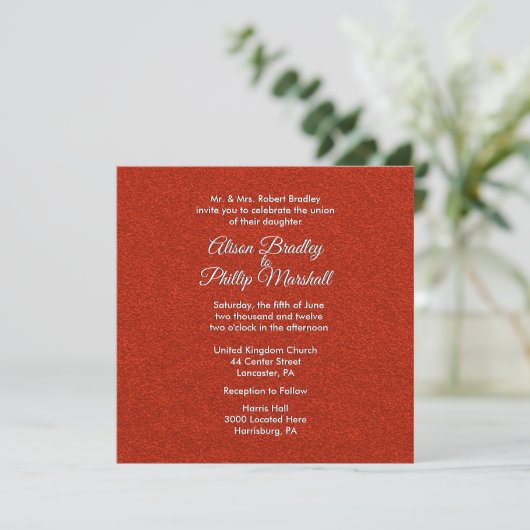 Rode Glitter en Bow Wedding Invitation Kaart (Staand voorkant)
