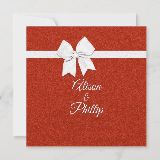 Rode Glitter en Bow Wedding Invitation Kaart (Achterkant)