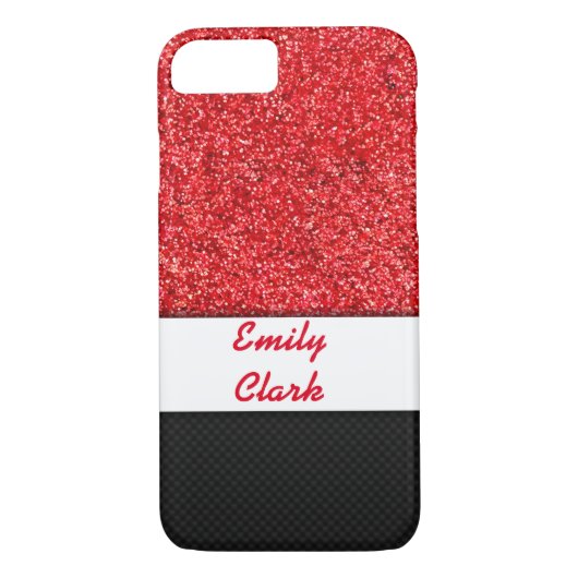 Rode Glitter en koolstofvezel Case-Mate iPhone Case (Achterkant)