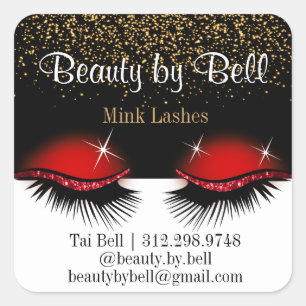 Rode Glitter Eyelashes Vierkante Sticker
