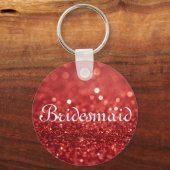 Rode Glitter Gepersonaliseerde Bruidsmeisje Sleute Sleutelhanger (Voorkant)