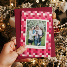 Rode Glitter Geruite Frame Kerst Vakantiekaart Feestdagenkaart