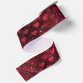 Rode Glitter Glam Harten Patroon Satijnen Lint (Achterkant)