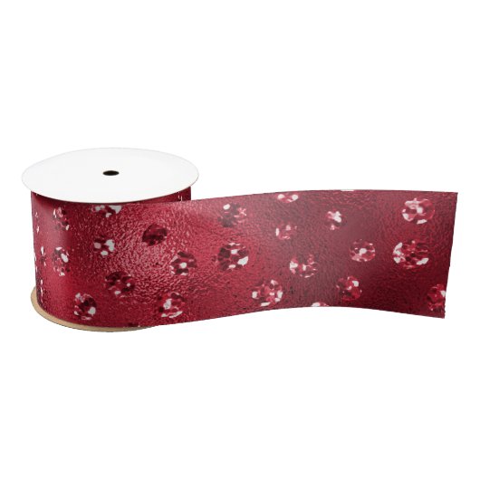Rode Glitter Glam Stippenpatroon Satijnen Lint (Spoel)
