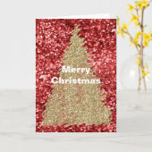 Rode Glitter Glamour Gouden Kerstboom Kaart (Gele Bloem)