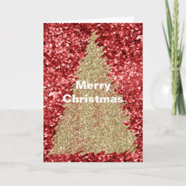 Rode Glitter Glans Gouden Kerstboom Kaart