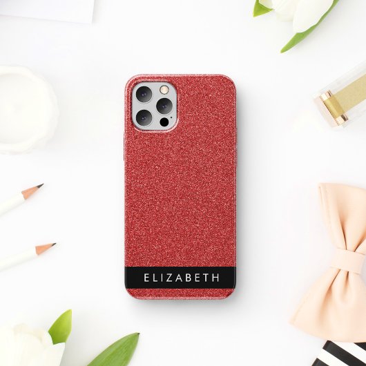 Rode Glitter, Glitter Achtergrond, Je Naam iPhone 16 Hoesje