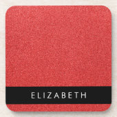 Rode Glitter, Glitter Achtergrond, Jouw naam Bier Onderzetter (Voorkant)