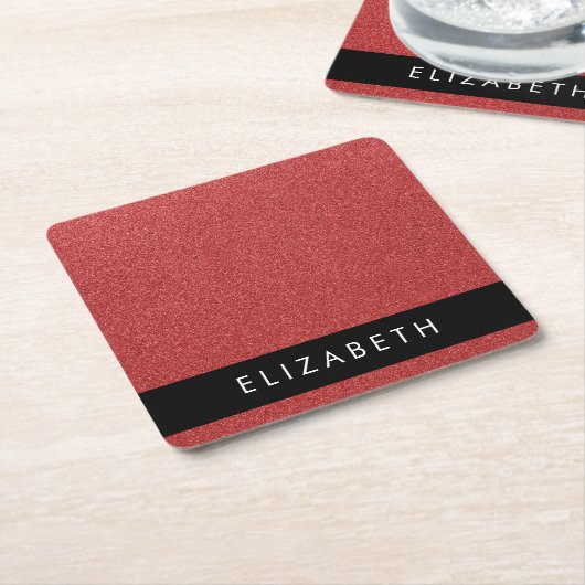 Rode Glitter, Glitter Achtergrond, Jouw naam Kartonnen Onderzetters (Schuin)