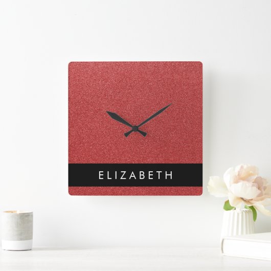 Rode Glitter, Glitter Achtergrond, Jouw naam Vierkante Klok (Huis)