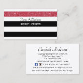 Rode Glitter Glitz met zwarte en witte strepen Visitekaartje (Voorkant / Achterkant)