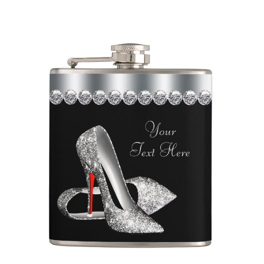 Rode Glitter Hakken Schoenen Heupfles (Voorkant)