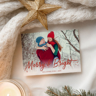 Rode glitter handgeschreven foto Merry en Bright Briefkaart