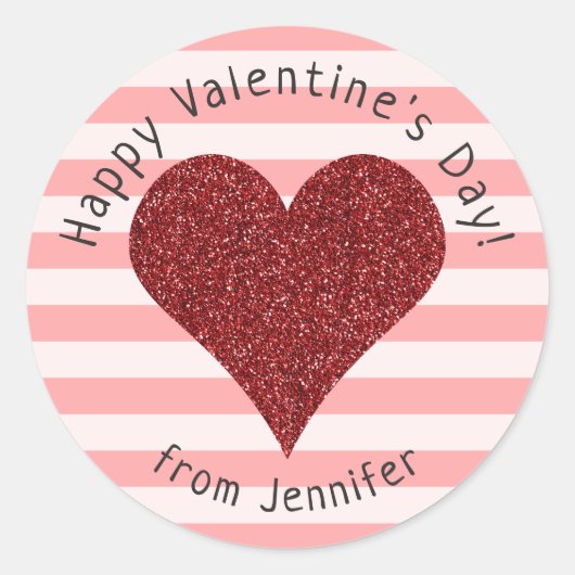 Rode glitter hart strepen gelukkig Valentijnsdag Ronde Sticker (Voorkant)