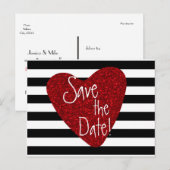 Rode Glitter Hart Zwart Wit Gestreepte Postkaart Aankondigingskaart (Voorkant / Achterkant)