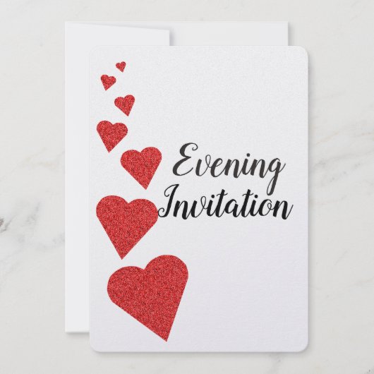 Rode Glitter Harten Avonduitnodiging Kaart (Voorkant)