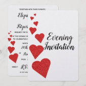 Rode Glitter Harten Avonduitnodiging Kaart (Voorkant / Achterkant)