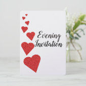 Rode Glitter Harten Avonduitnodiging Kaart (Staand voorkant)