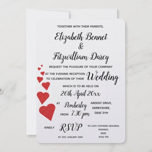 Rode Glitter Harten Avonduitnodiging Kaart (Achterkant)