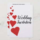Rode Glitter harten bruiloft uitnodiging (Voorkant / Achterkant)