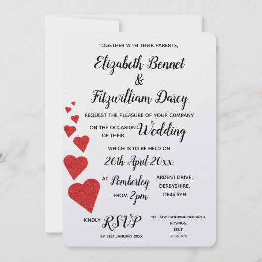 Rode Glitter harten bruiloft uitnodiging (Achterkant)