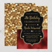 Rode Glitter Harten en Rode Folie 21e Verjaardag Kaart (Voorkant / Achterkant)