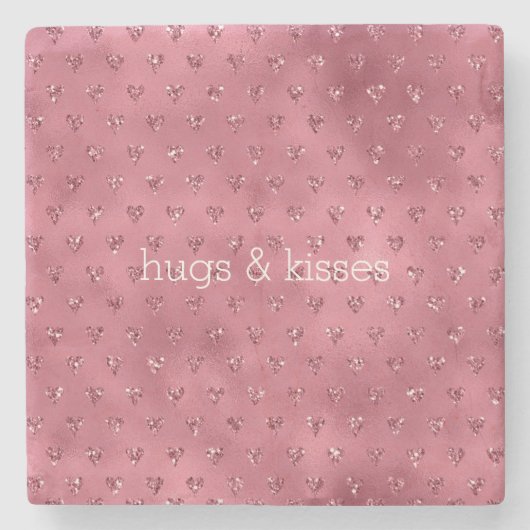 Rode glitter harten stenen onderzetter (Voorkant)